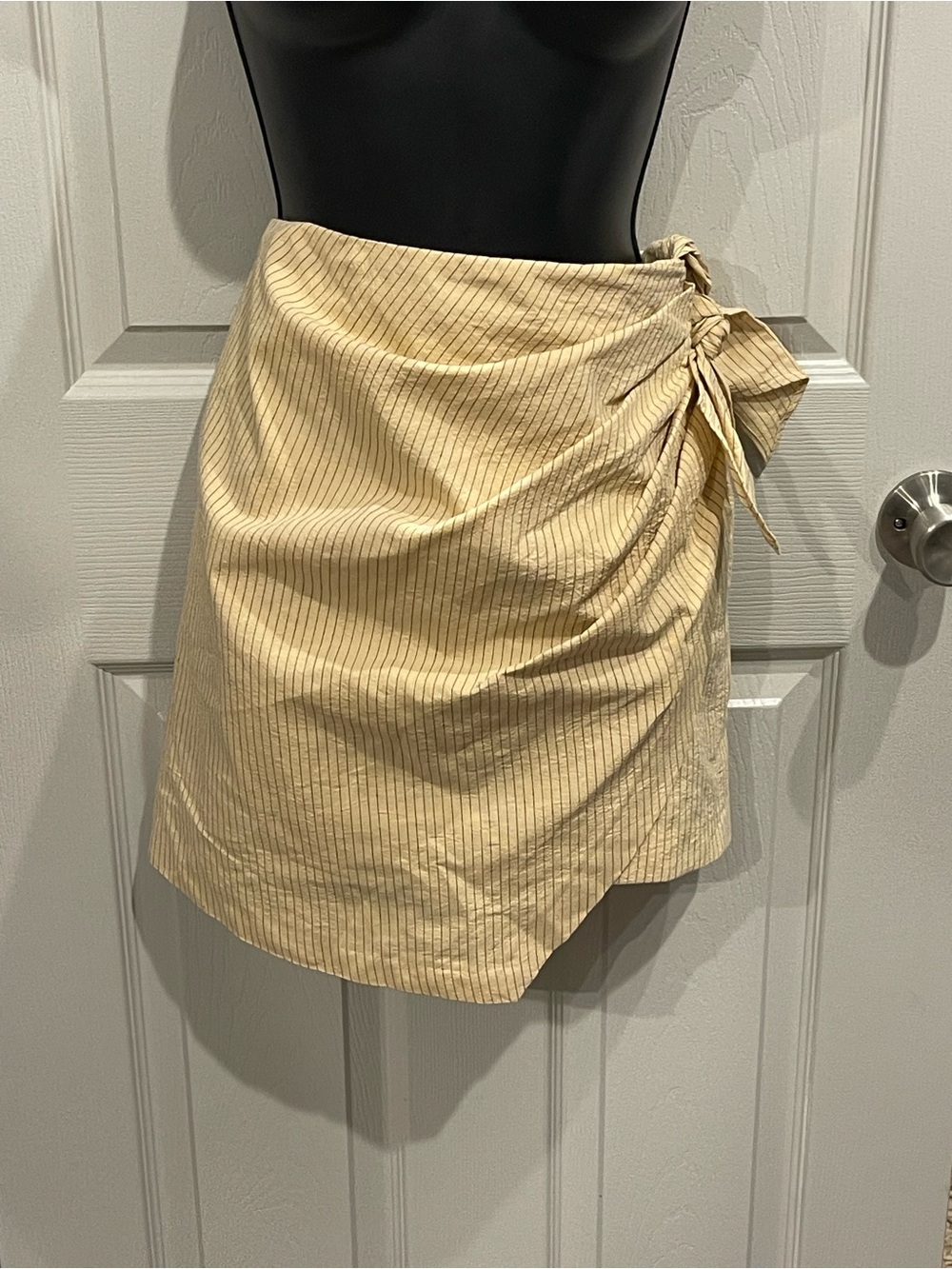 Zara Cream Pinstripe Wrap Mini Skirt